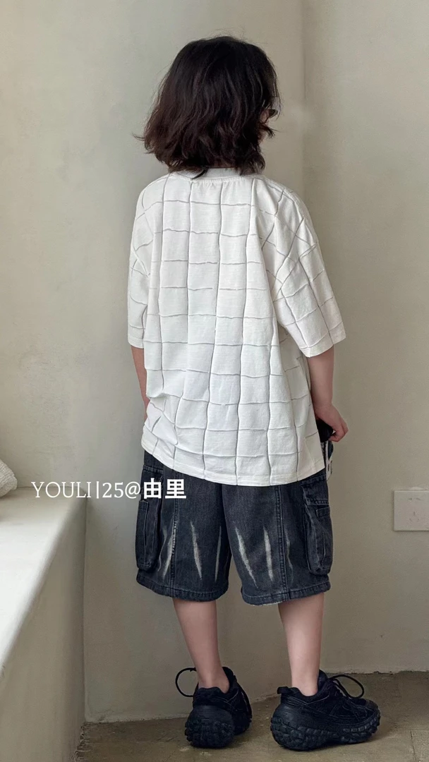 吸汗百搭扎染夏季通用休闲风T恤格子速干短袖中性