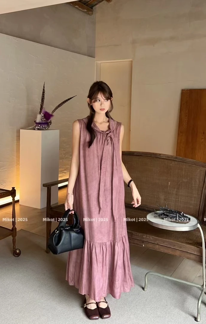 日不落家-无袖韵染飘带连衣裙