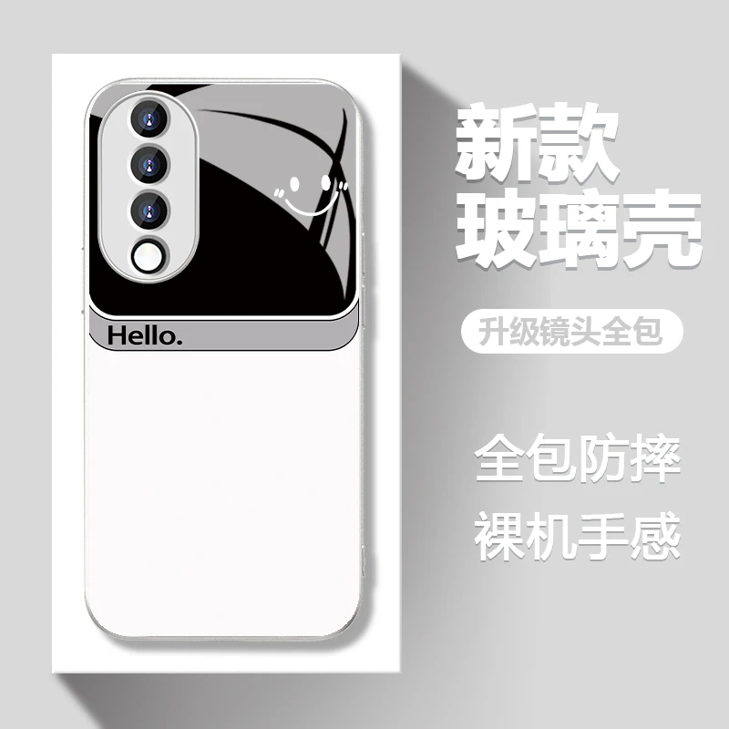 适用于【华为】荣耀70简约hello笑脸创意流行男女新款玻璃壳