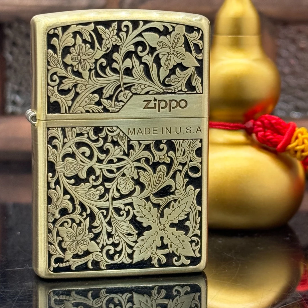 ZIPPO/之宝打火机 唐草花黄铜填黑DYJ1【小飞火机】