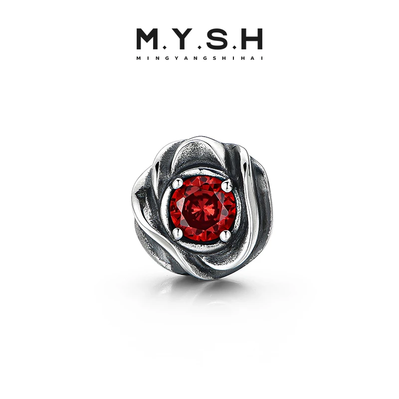 925银耳饰 MYSH红色玫瑰花耳钉个性高级感复古痞帅耳环原创设计