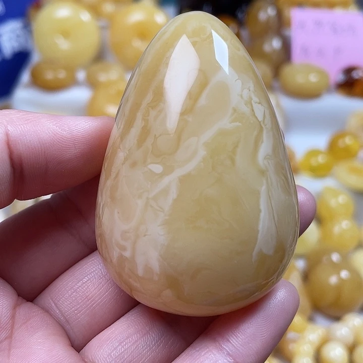 蜜蜡裸石未镶嵌白花水滴挂坠