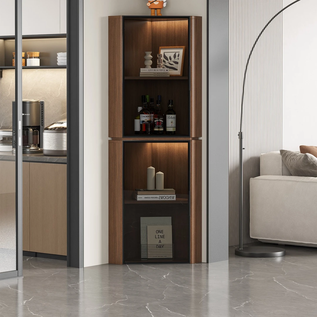 包安装实木转角柜客厅靠墙角柜家用多层收纳柜置物架玻璃门柜子