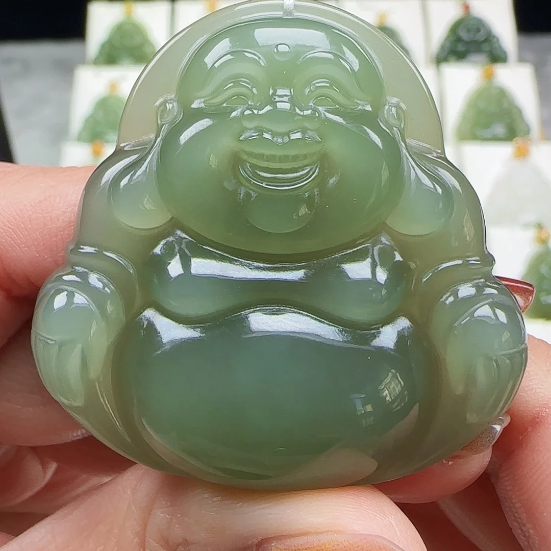 和田玉足金镶嵌吊坠(赠链)