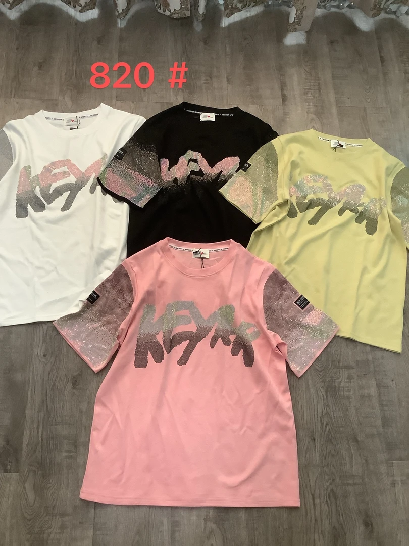 coco家时尚重工烫钻大T恤潮流印花圆领休闲女士设计师宽松半袖