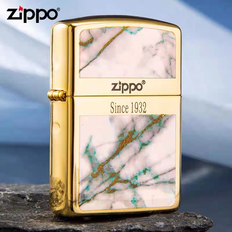 Zippo打火机珐琅金镶玉白色大理石242