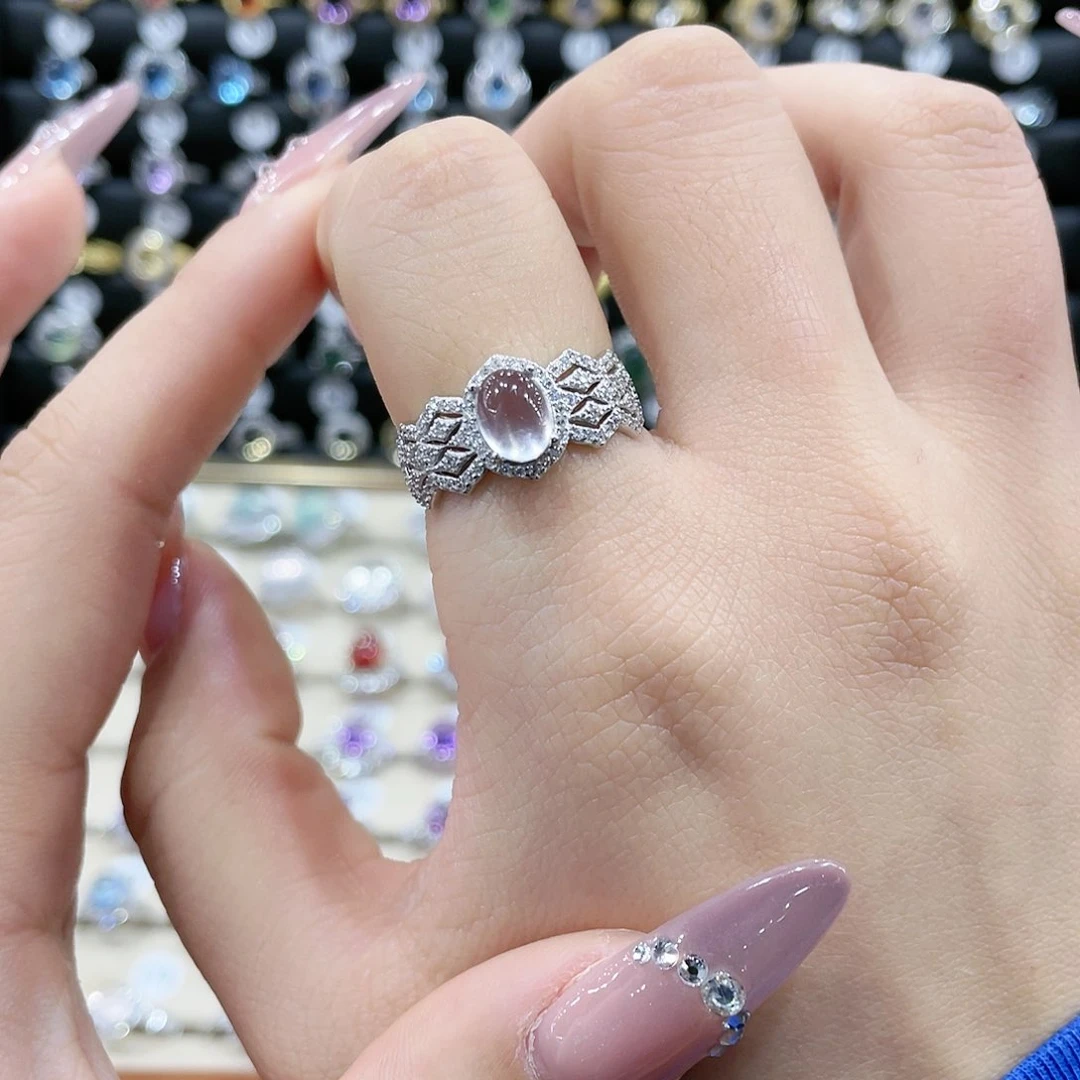 芙蓉石戒指银S925镶嵌