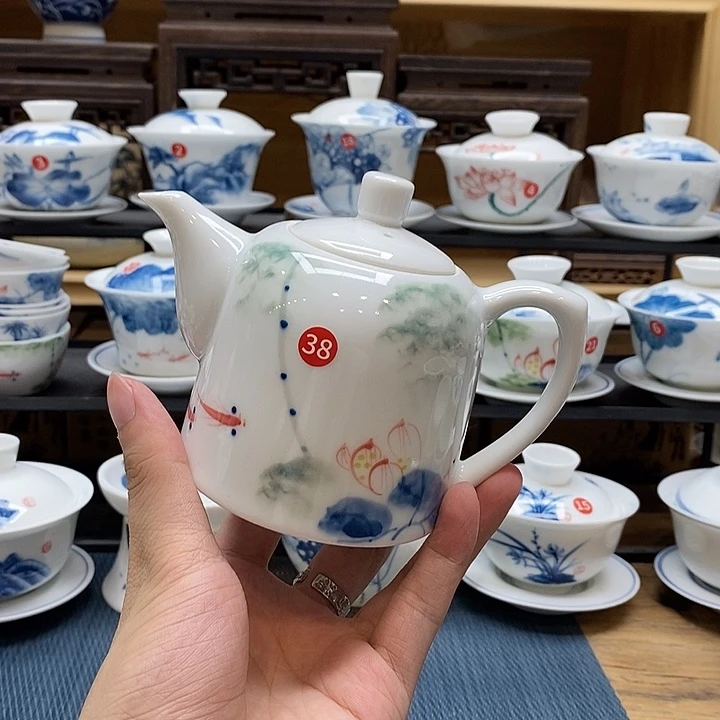 手绘260茶壶釉下彩微瑕福利