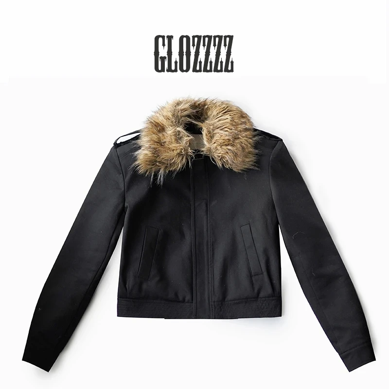 【Glozzzz】 巴恩风 看可拆卸毛领高级感短款黑色加厚夹克1229-1