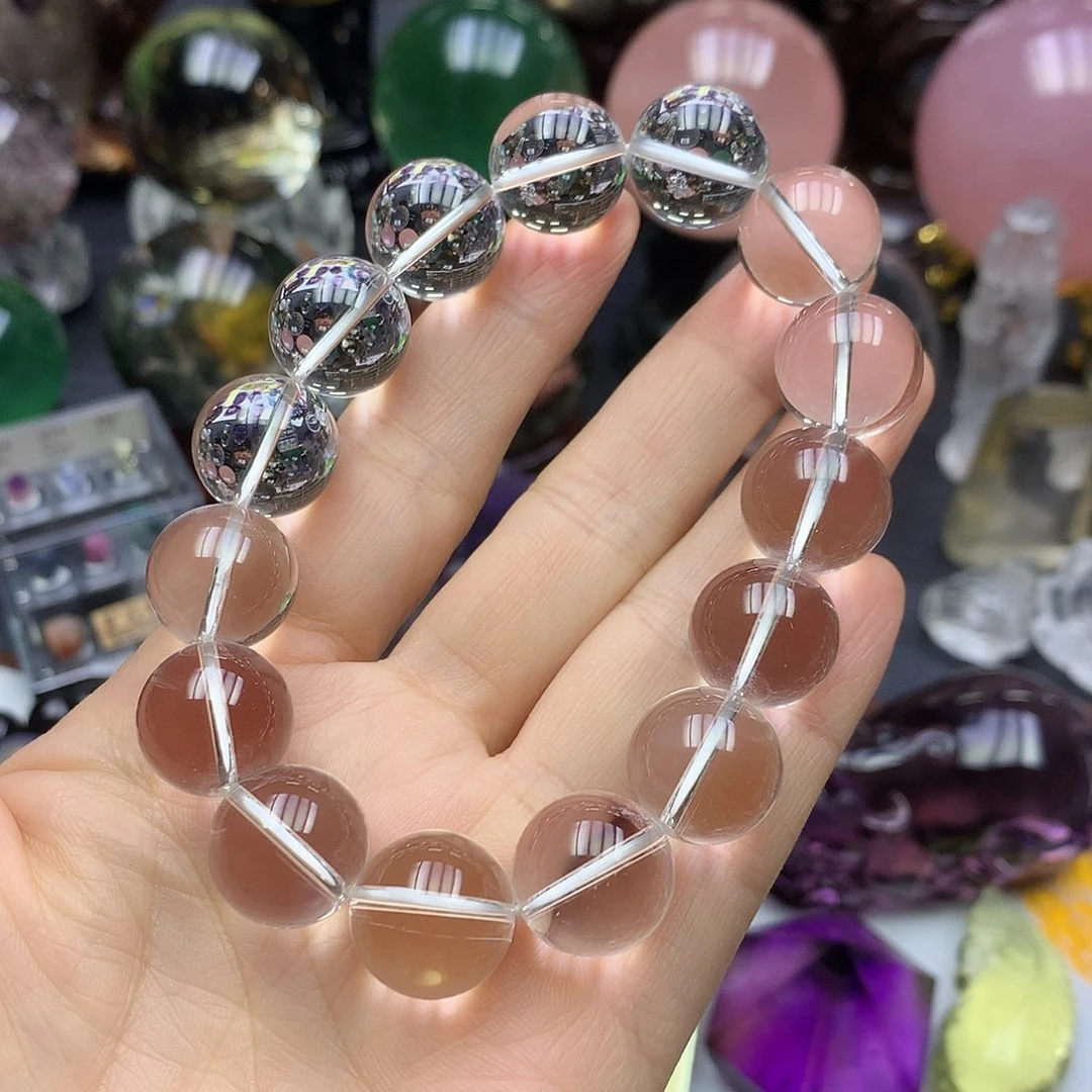 珠宝半成品未镶嵌水晶天然白水晶手串15mm➕