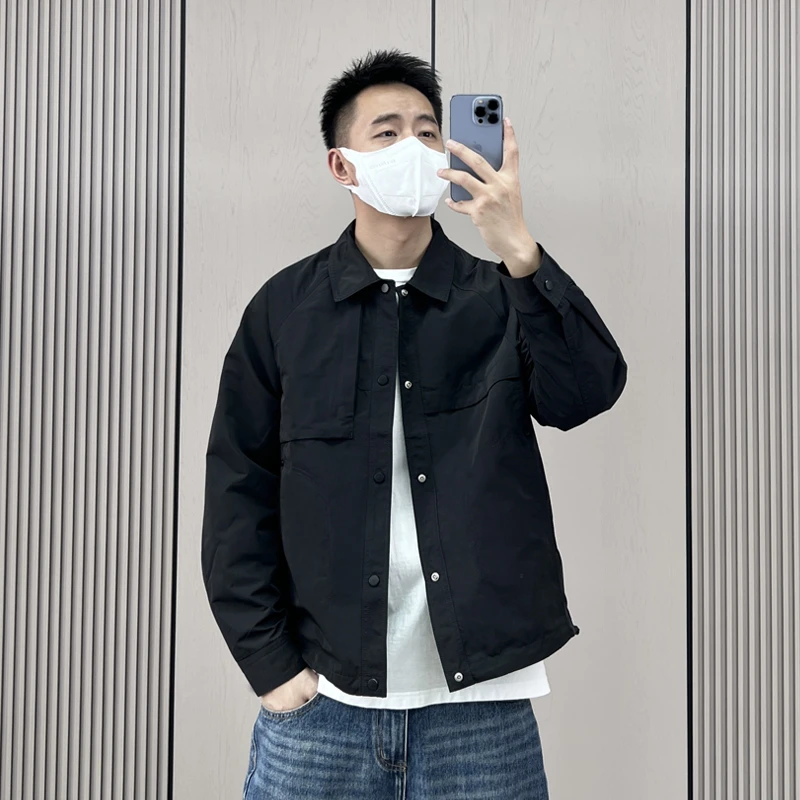 日系翻领纯色简约外套男士春秋新款户外宽松时尚休闲上衣夹克潮