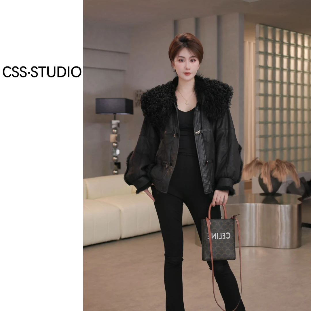 【ou.y思思】轻奢刺绣大毛领兔皮毛一体鹅绒皮草外套2025皮草保暖