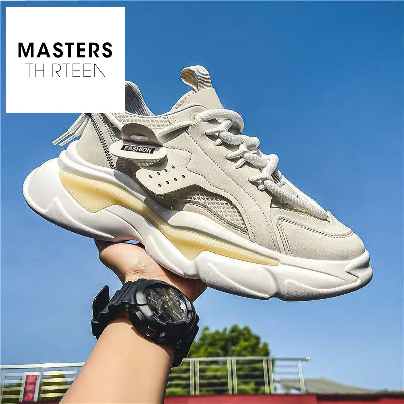 夏季男鞋百搭透气网面休闲鞋子男款防滑耐磨厚底增高老爹潮鞋-T06