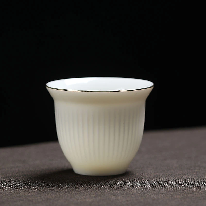 白瓷功夫茶杯羊脂玉瓷主人杯手工描金单杯小清新纯色中式杯子
