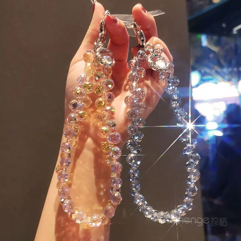 手机挂绳水晶水滴珠手提链短款手腕挂饰手作串珠ccd相机挂件手机