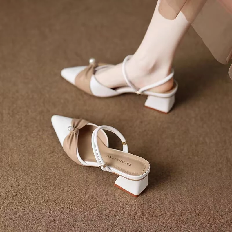 法式绝美晚风低跟包头女式夏天凉鞋2025新款夏季外穿半拖尖头单鞋