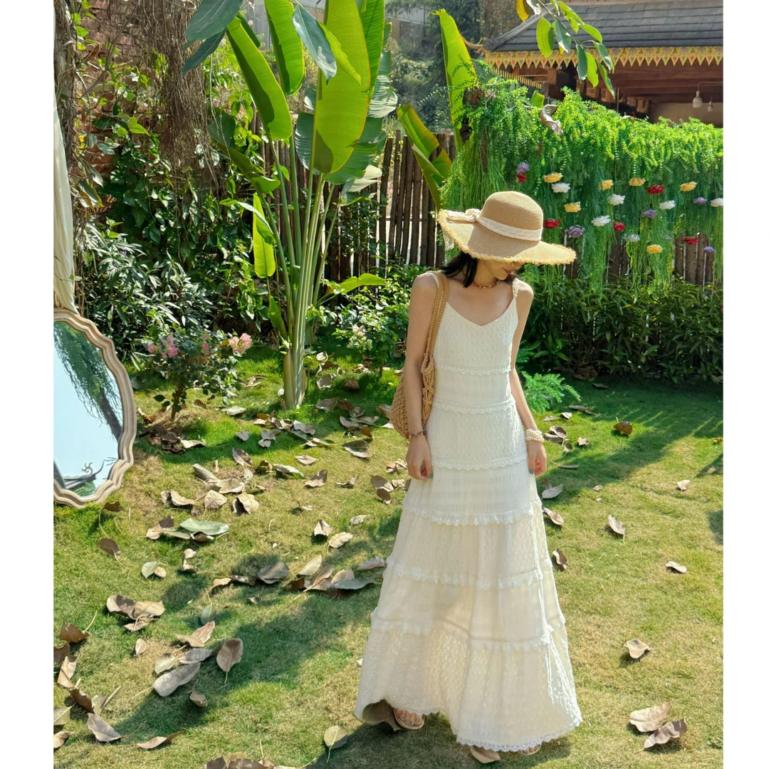 【奶油千层】法式气质蛋糕裙白色蕾丝拼接吊带连衣打底叠穿神器