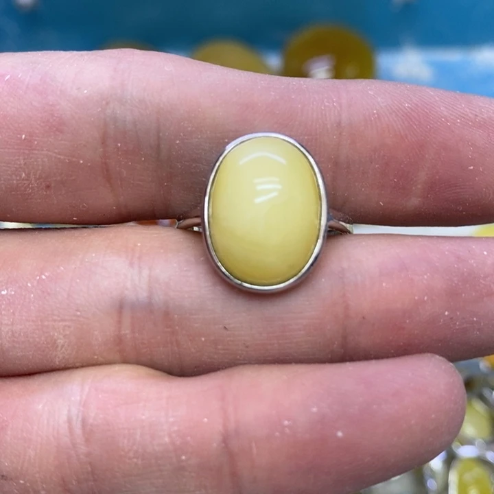 蜜蜡裸石银S925镶嵌戒指