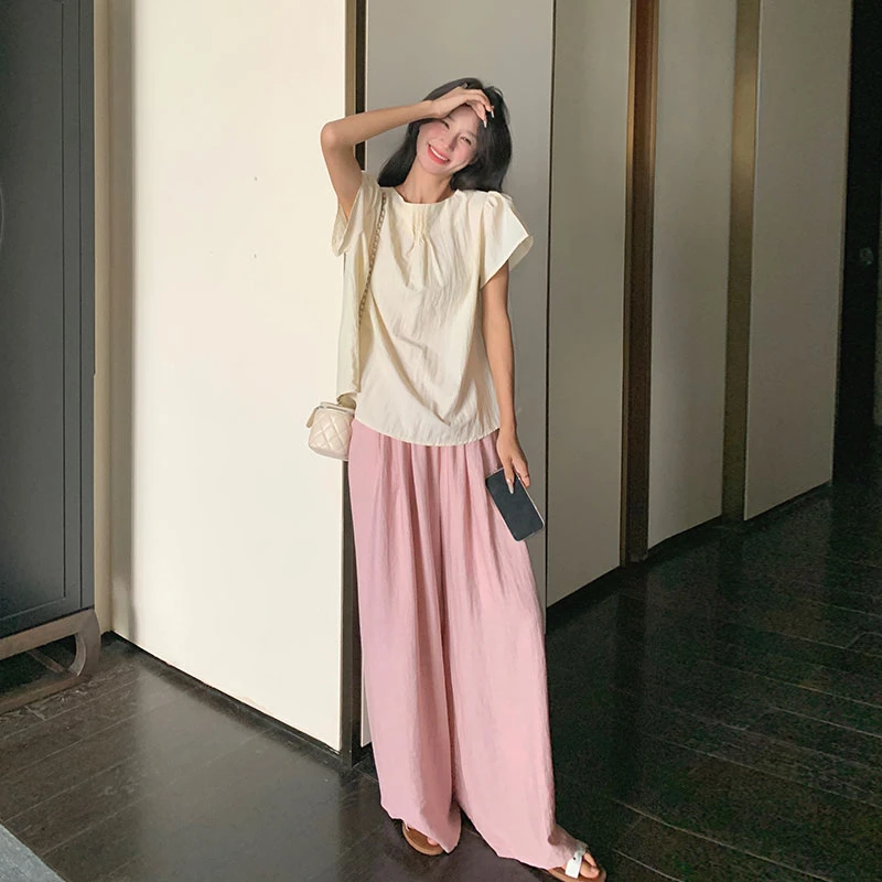 清纯甜美休闲套装裤女夏2025新气质减龄小个子阔腿裤松弛感两件套