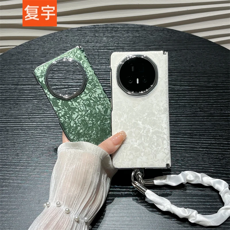 适用vivoxfold5手机壳中轴xfold5折叠屏高级感贝壳皮纹丝巾链条女