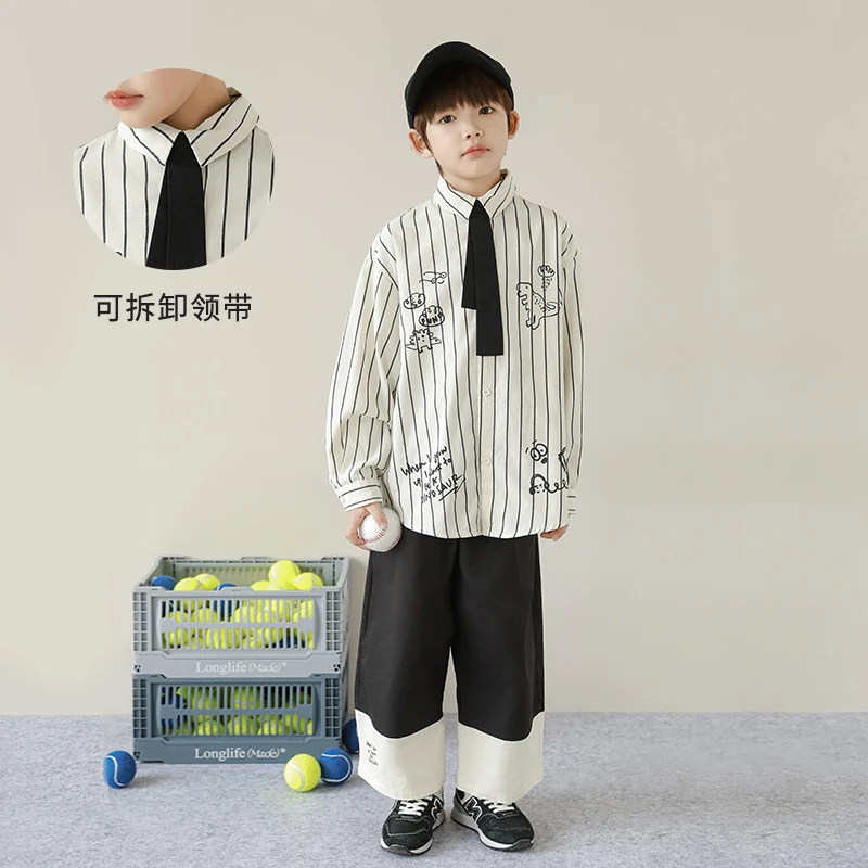 【春二波】oddtails儿童长袖男童舒适透气亲肤条纹衬衫QG2654