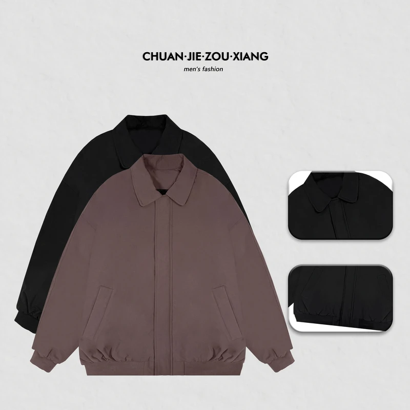 《穿街走巷》秋冬加厚翻领百搭情侣款休闲户外棉服外套8026