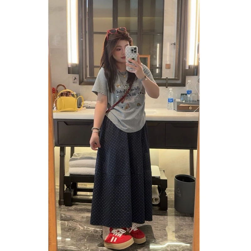 夏季大码女装圆领字母正肩胖mm百搭时尚设计感刺绣短袖T恤上衣