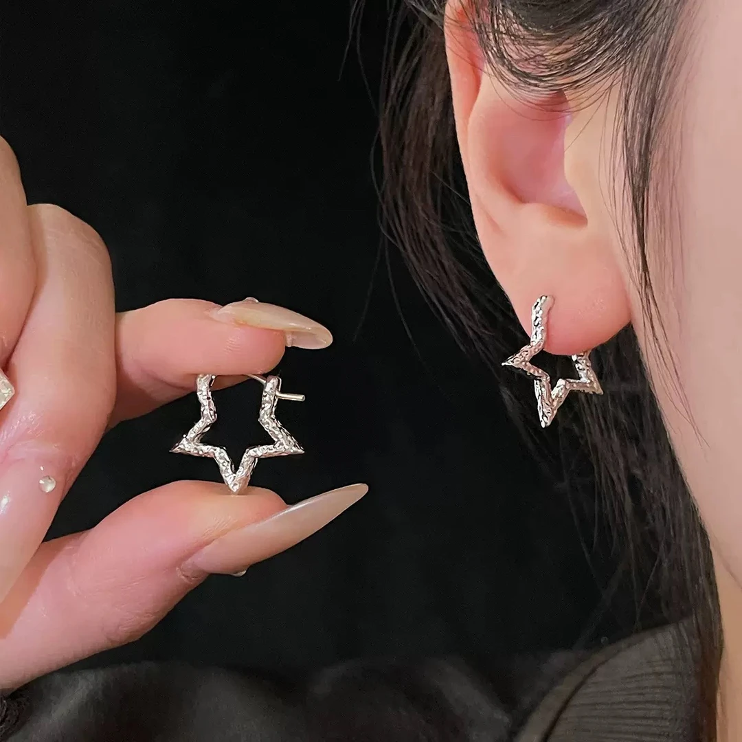 铜合金耳饰 五角星耳扣肌理纹设计感百搭小巧韩版