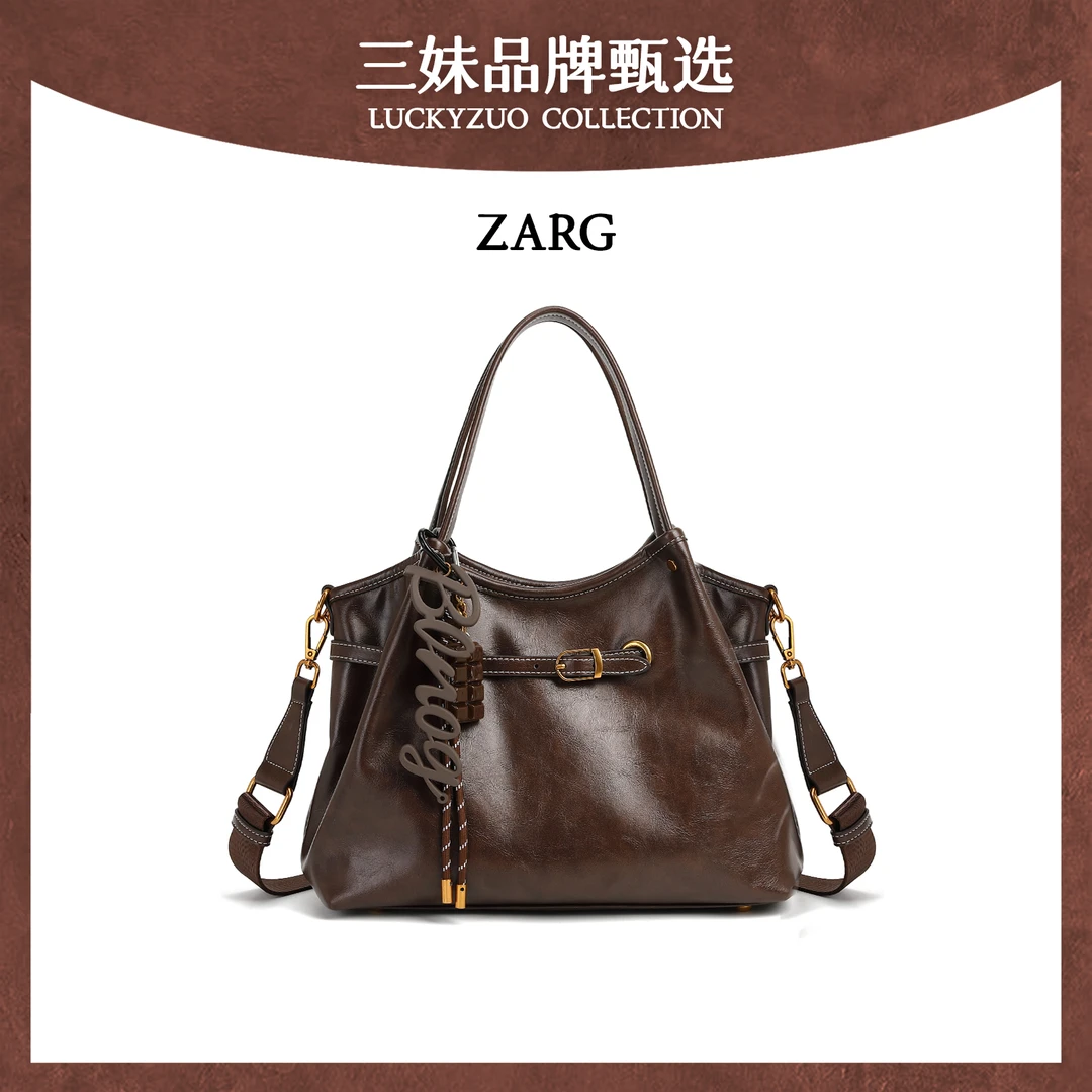 【三妹设计师款】ZARG复古咖啡大容量手提单肩斜挎包-60250