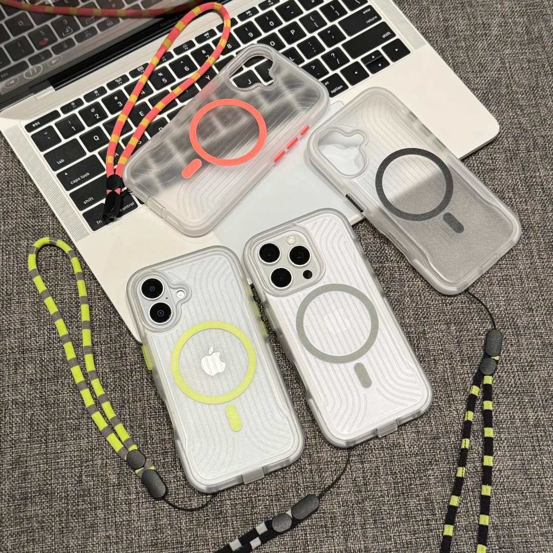飞虎胜简约磁吸瓦楞纹带挂绳适用苹果17pro手机壳iPhone16/15全包