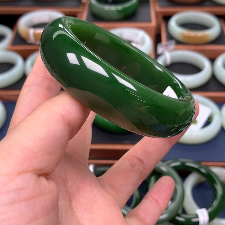 和田玉（碧玉）手镯5758圈口未镶嵌