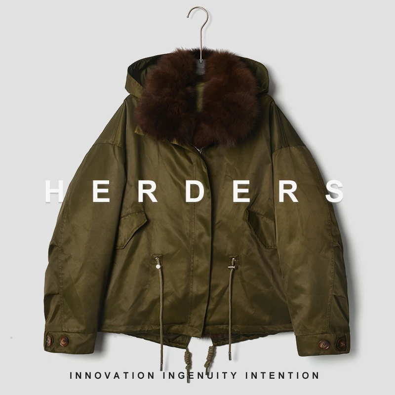 HERDERS 长款毛翻领纽扣款派克服 248770
