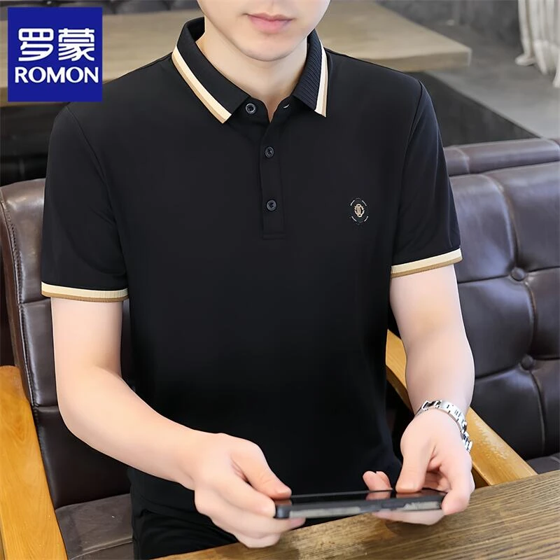 Romon/罗蒙高品质男士短袖t恤翻领Polo衫休闲半袖百搭男装上衣潮