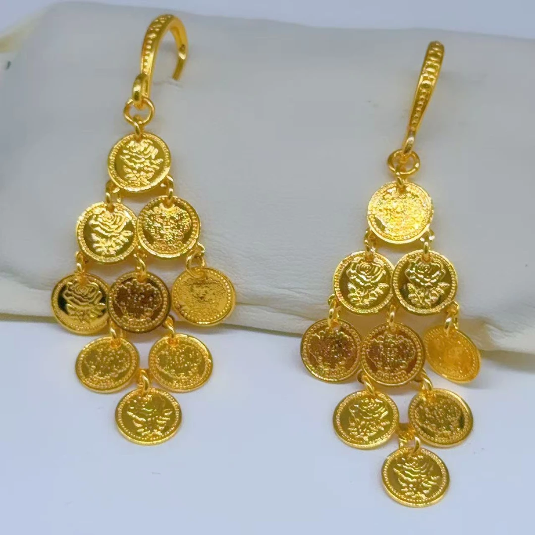 铜合金耳饰 铜合金民族风金色欧美植物花卉耳环饰品时尚长款