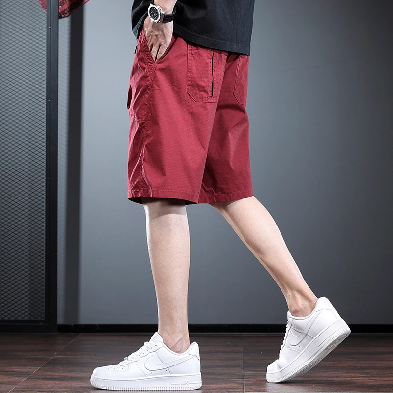 高端休闲短裤男2025新款红色工装五分裤夏季薄款痞帅炸街直筒中裤