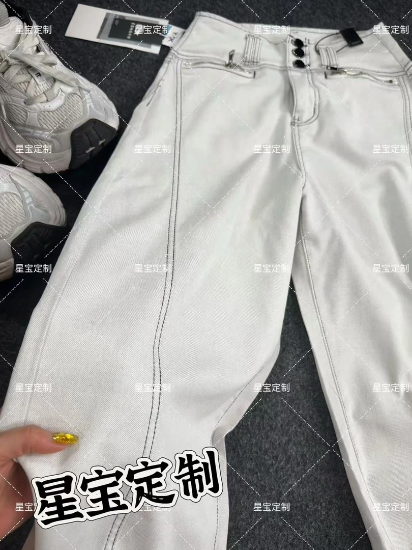 【星宝专属】9019高级月光灰新款宽松显瘦时尚设计感牛仔裤