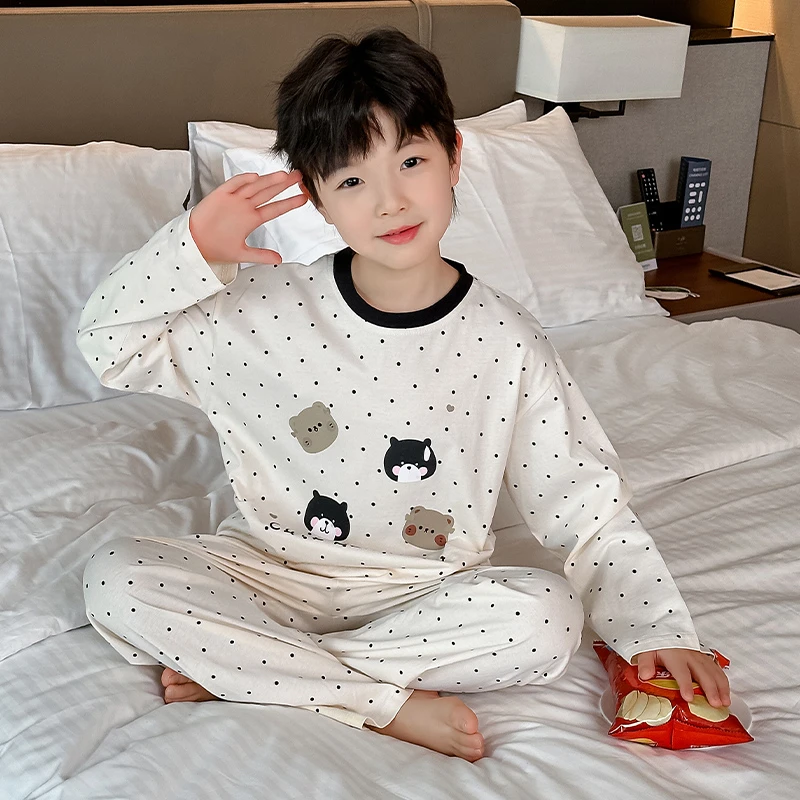 男童纯棉睡衣春秋2025新款儿童长袖家居服网红中大童男孩春季睡衣