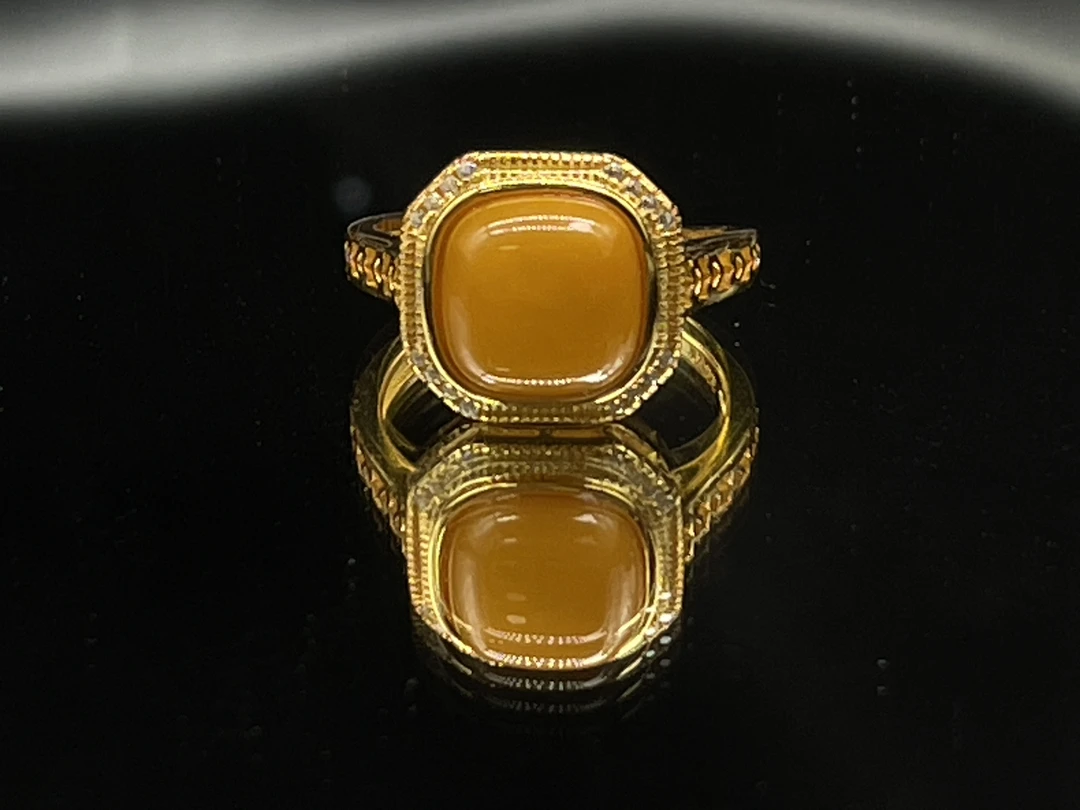 「玉见珠宝甄选」天然蜜蜡方糖戒指气质古法复古轻奢