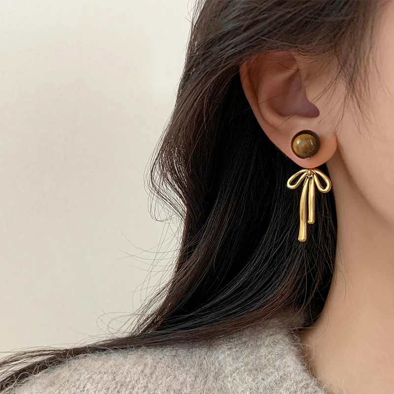 合金耳饰 925银针蝴蝶结耳钉女轻奢小众高级感耳环气质设计感时尚