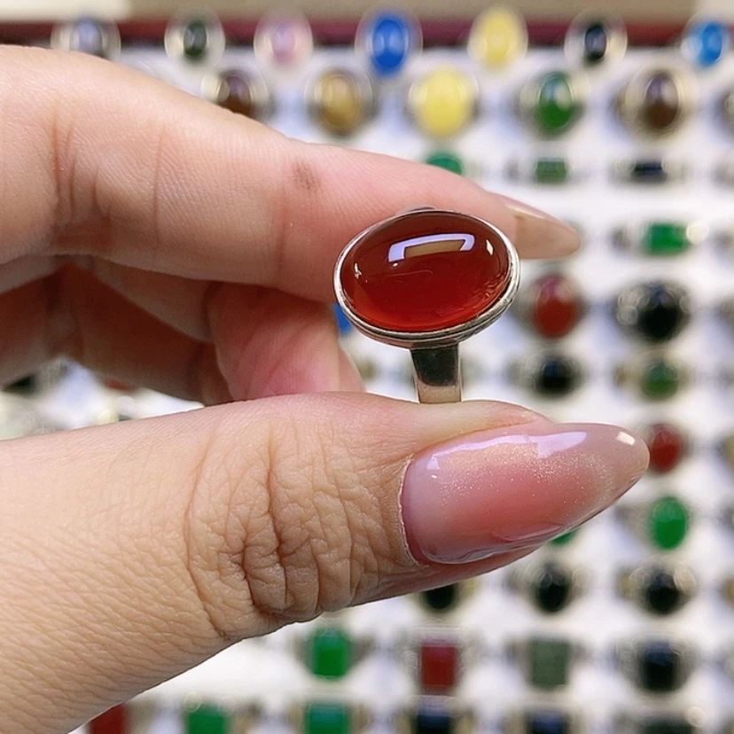 【闪购商品】银S925镶嵌戒指玛瑙/玉髓靓*(