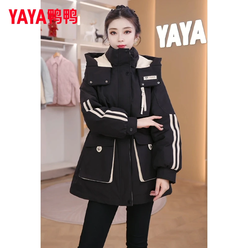 YAYA/鸭鸭羽绒服女冬爆款2024新款爆款中长款时尚派克羽绒服外套