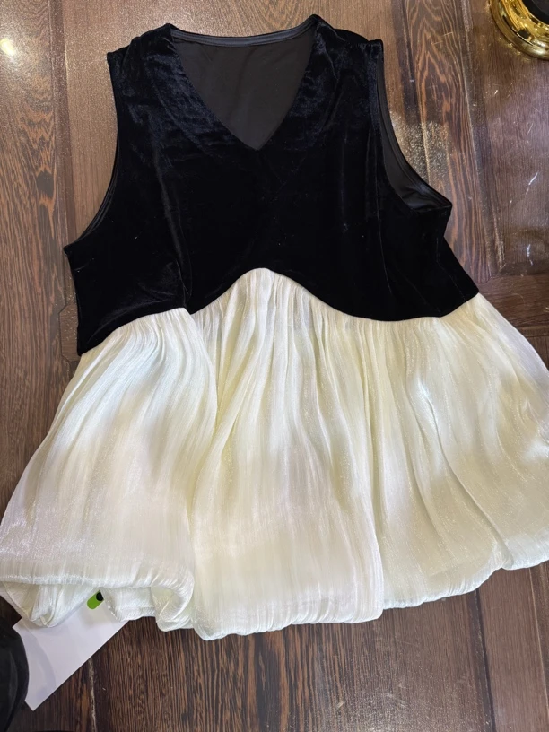 【28013】夏季砍袖丝绒拼接宽松版背心