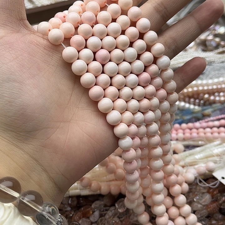 玛瑙/玉髓未镶嵌珠宝半成品一条8mm左右粉贝贝