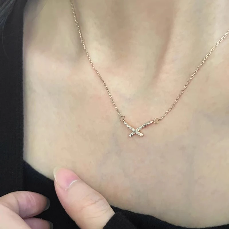 坠链均925银 纯银交叉项链女款新款轻奢小众高级感锁骨链生日礼物