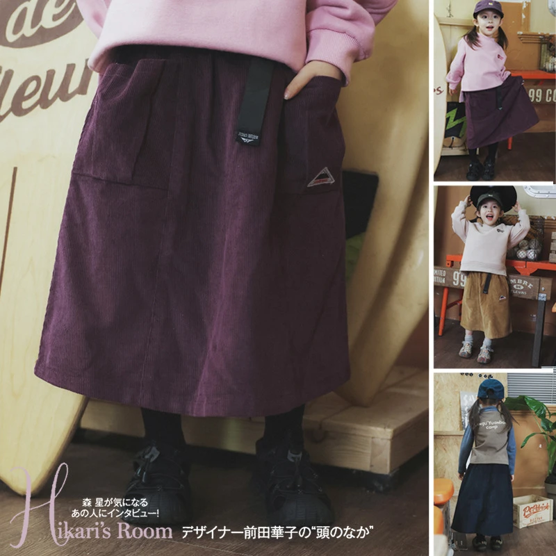 衫野迹画儿童灯芯绒裙子2025冬新款女童腰带小标工装短裙宝宝裙子