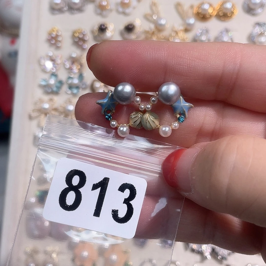 合金淡水珍珠耳饰寒**华