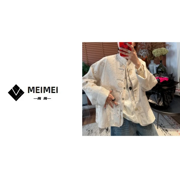 XMM【苎麻国风外套】时尚百搭小香风短款中式春季新款提花显瘦99080