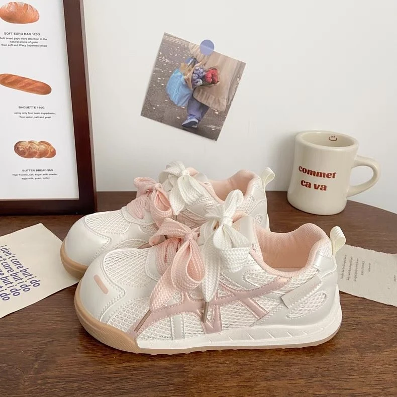 粉色透网阿甘板鞋女丑萌2025夏季新款chic小众韩版德训运动小白鞋