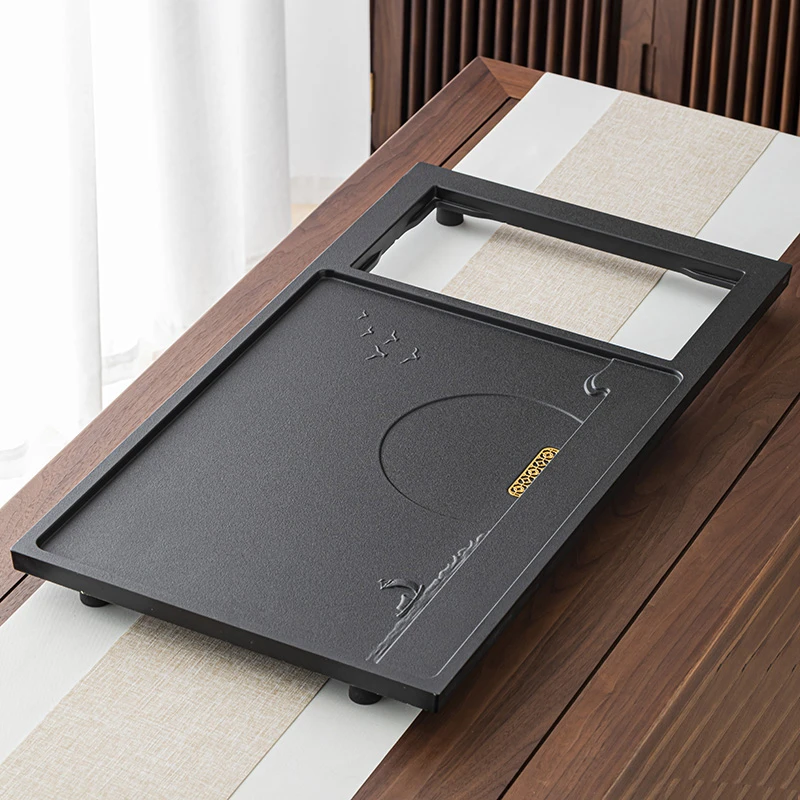 办公高档石茶盘茶桌家用长方形大号小型排水式茶台托盘
