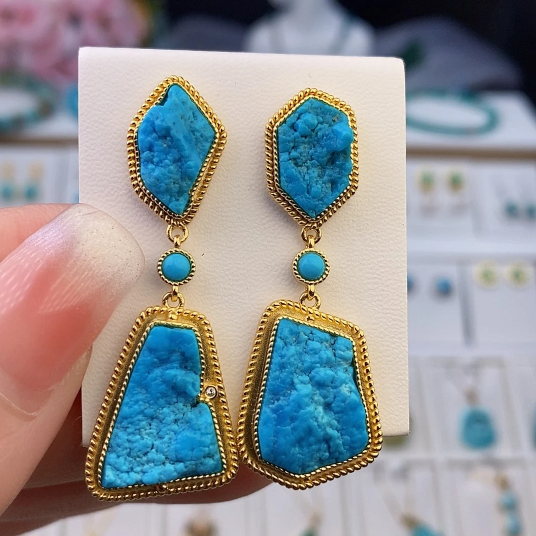 银S925镶嵌绿松石耳饰